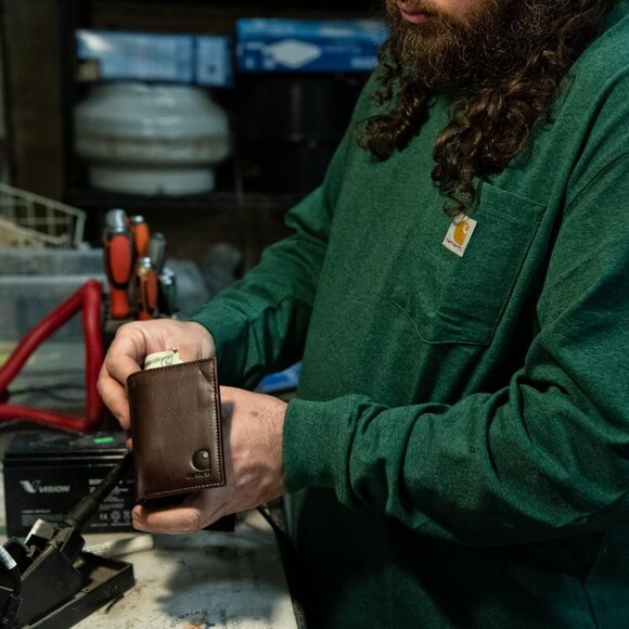 Men's Durable Oil Tan Leather Wallets, Available in Multiple Styles - Picture 6 of 6